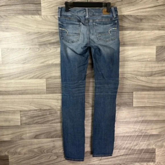 American Eagle Outfitters Skinny Jeans Womens 4 Blue Distressed Stone Wash Denim - Picture 11 of 12